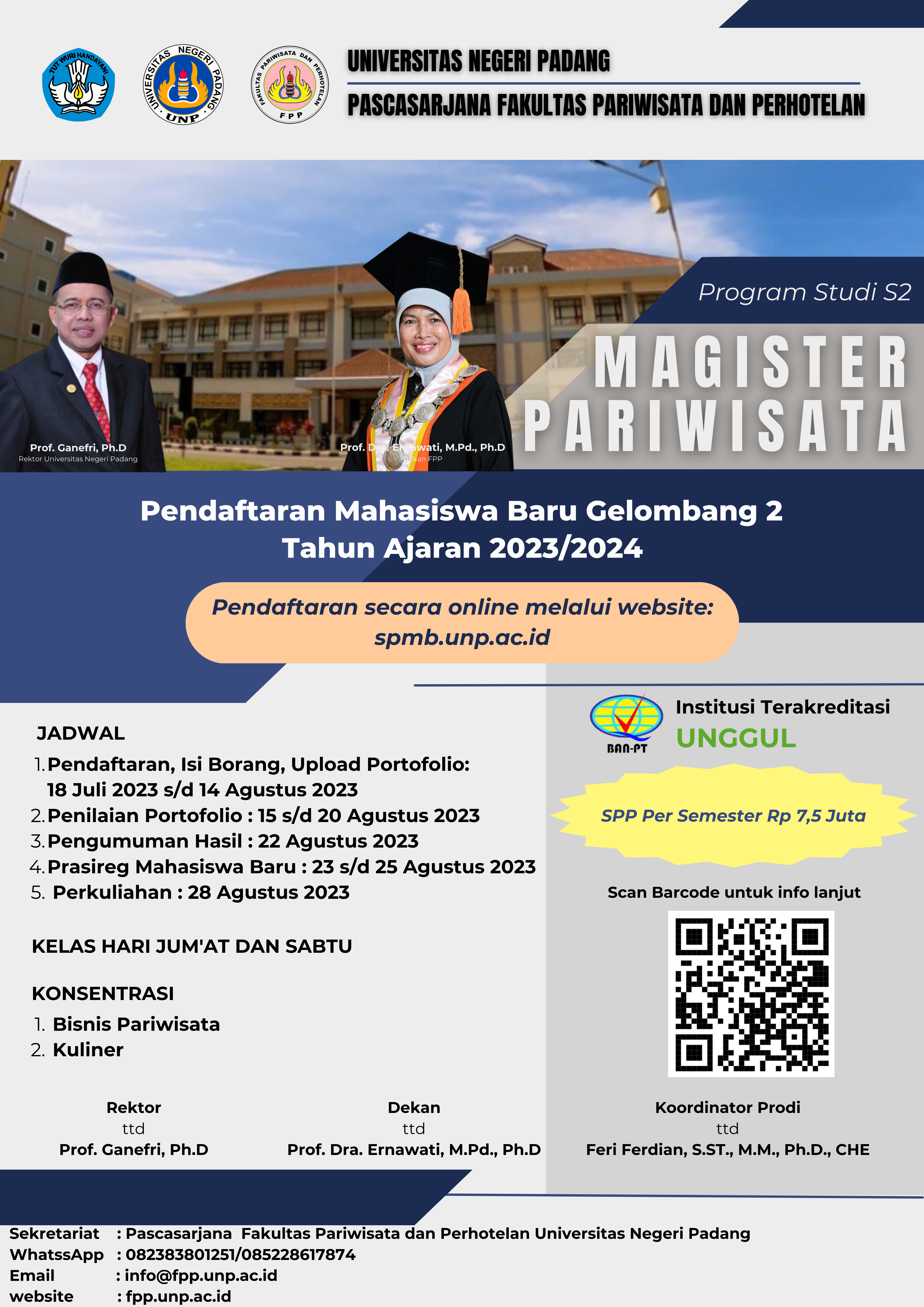 Read more about the article Program Studi S2 Pariwisata, Fakultas Pariwisata dan Perhotelan Universitas Negeri Padang menerima mahasiswa baru tahun akademik 2023/2024 Gelombang 2